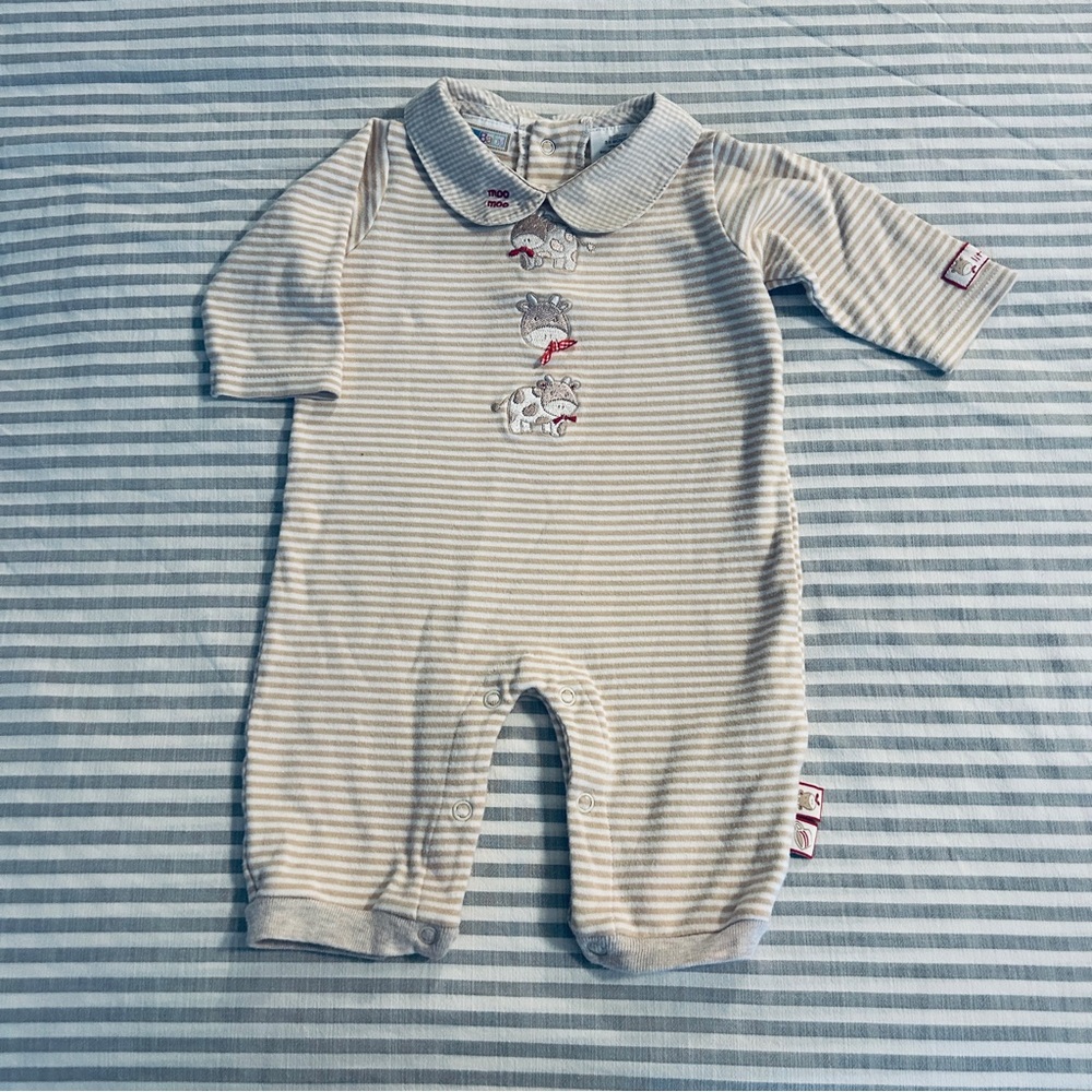 VTG McBaby Striped Farm Animal One Piece Romper